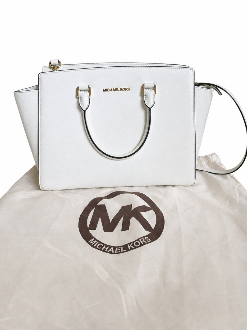 Michael Kors White Saffiano Leather Satchel Crossbody Bag